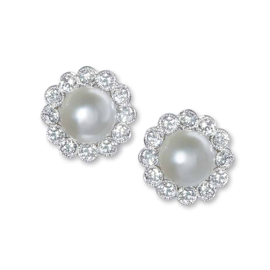 In/Out pearl and diamond cluster earrings