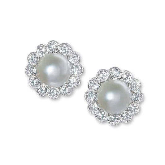 In/Out pearl and diamond cluster earrings