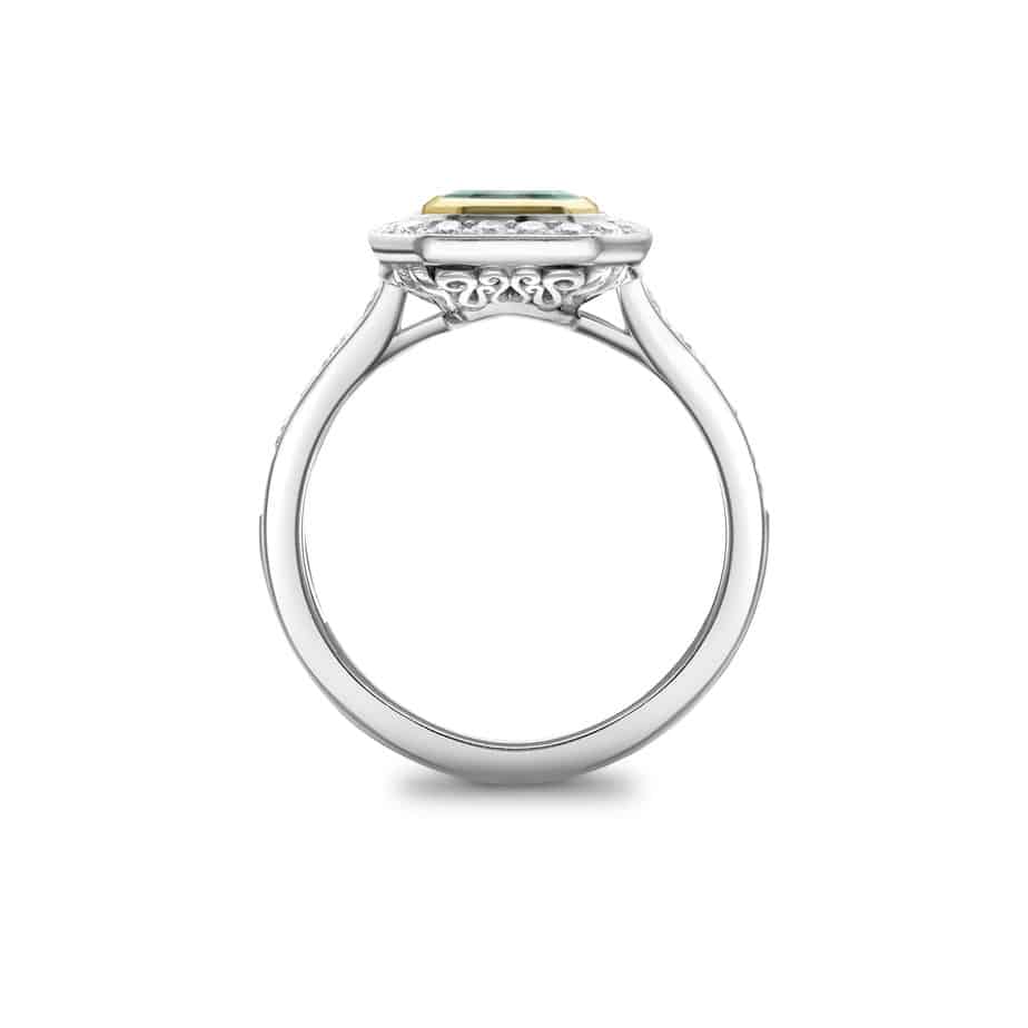 Octagon Emerald and Diamond Cluster Ring