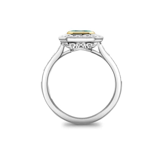Octagon Emerald and Diamond Cluster Ring