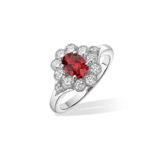 Oval Ruby and Diamond Cluster Ring