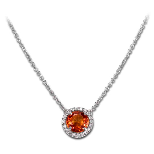 Orange sapphire and diamond cluster pendant