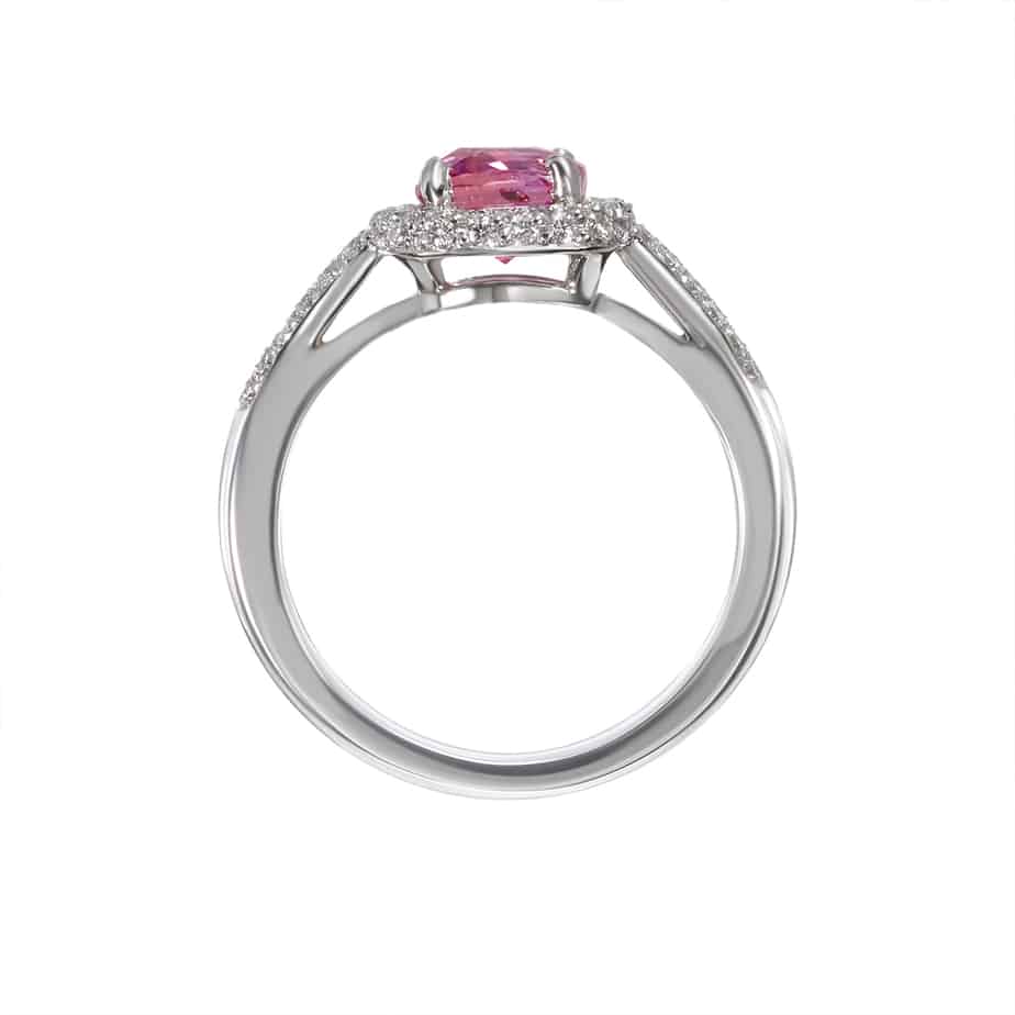 Padparadscha Sapphire and pave diamond cluster ring