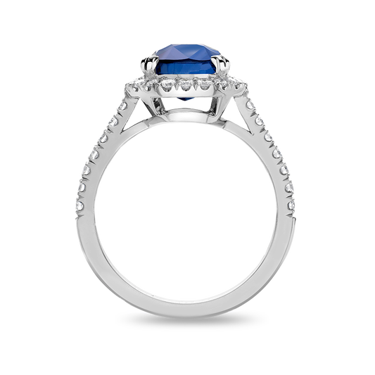 Radiant cut sapphire and diamond cluster ring