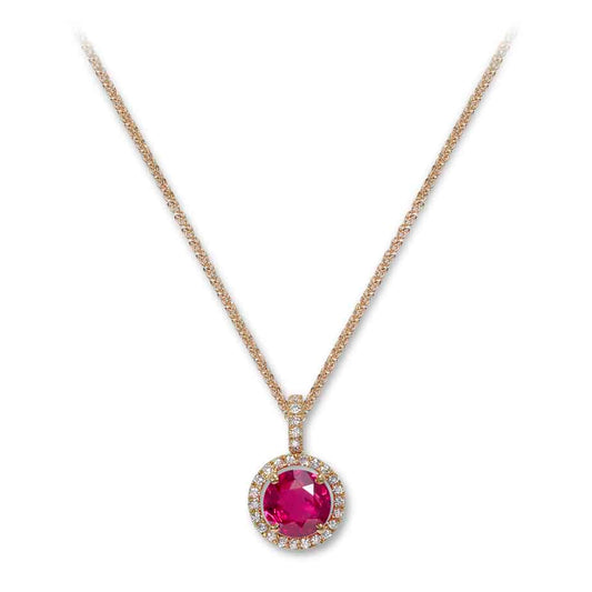 Red Spinel and diamond cluster pendant