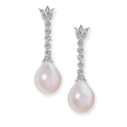 Reverse Trefoil pearl and diamond drop earrings