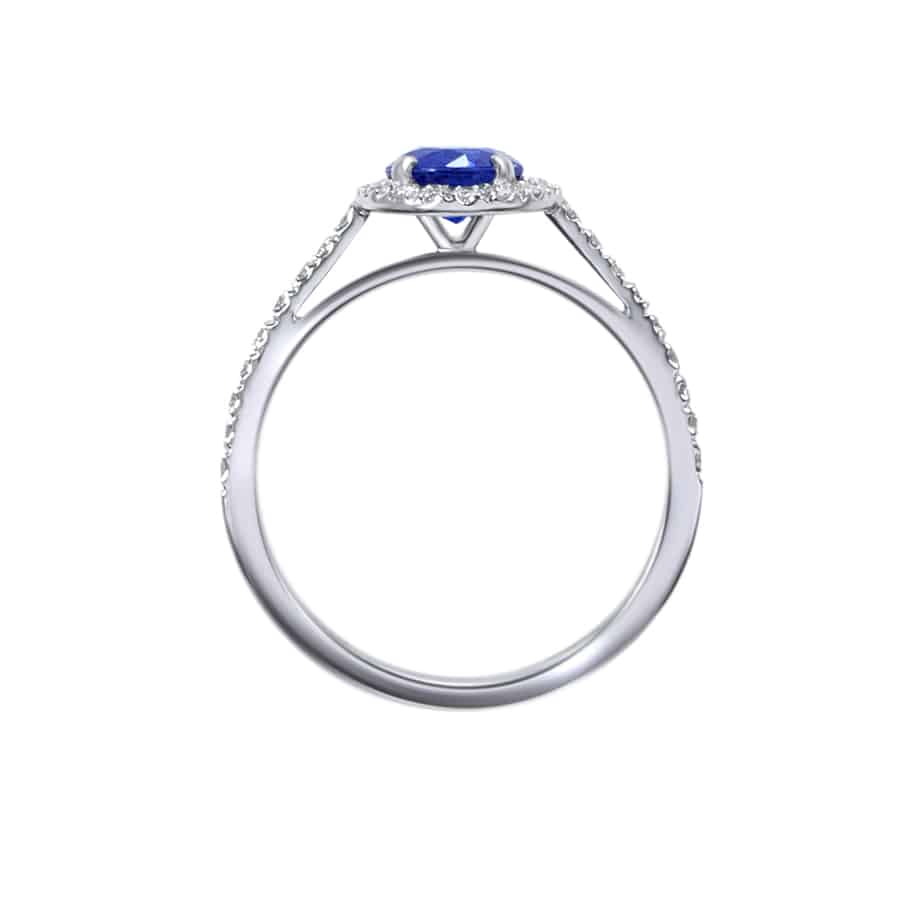 Round sapphire and diamond microset cluster ring
