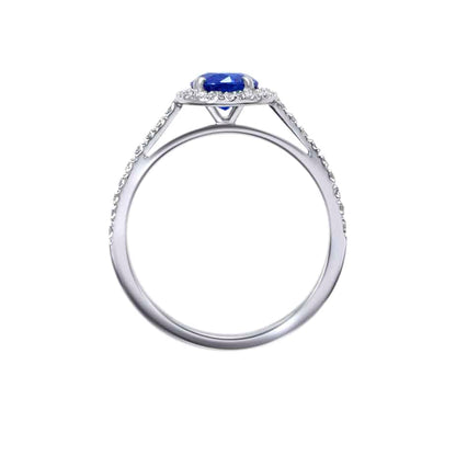 Round sapphire and diamond microset cluster ring