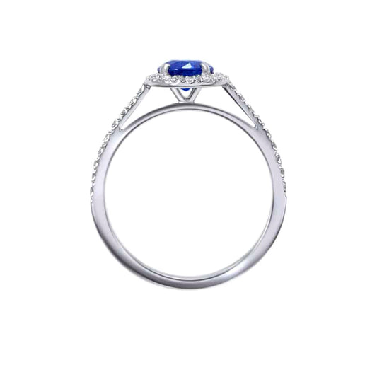 Round sapphire and diamond microset cluster ring