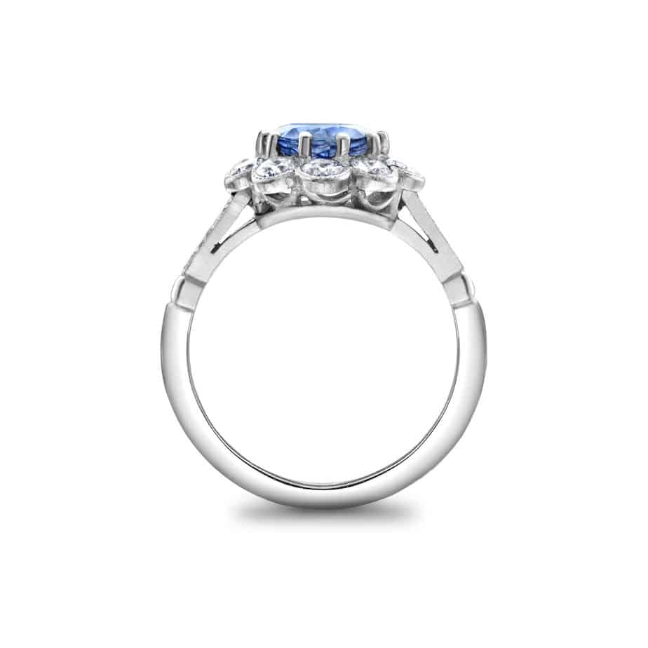 Round Sapphire Diamond and Cluster Ring