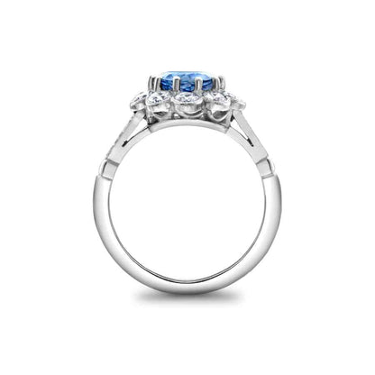 Round Sapphire Diamond and Cluster Ring