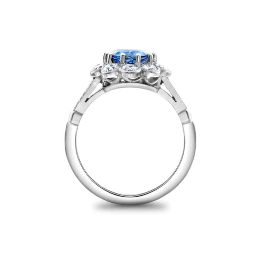 Round Sapphire Diamond and Cluster Ring