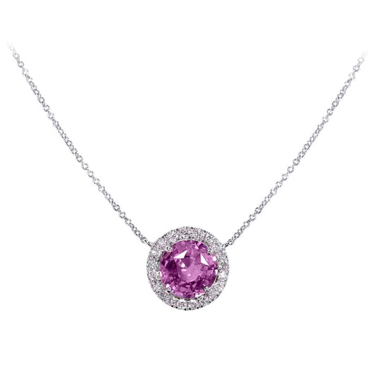Pink sapphire and diamond cluster pendant