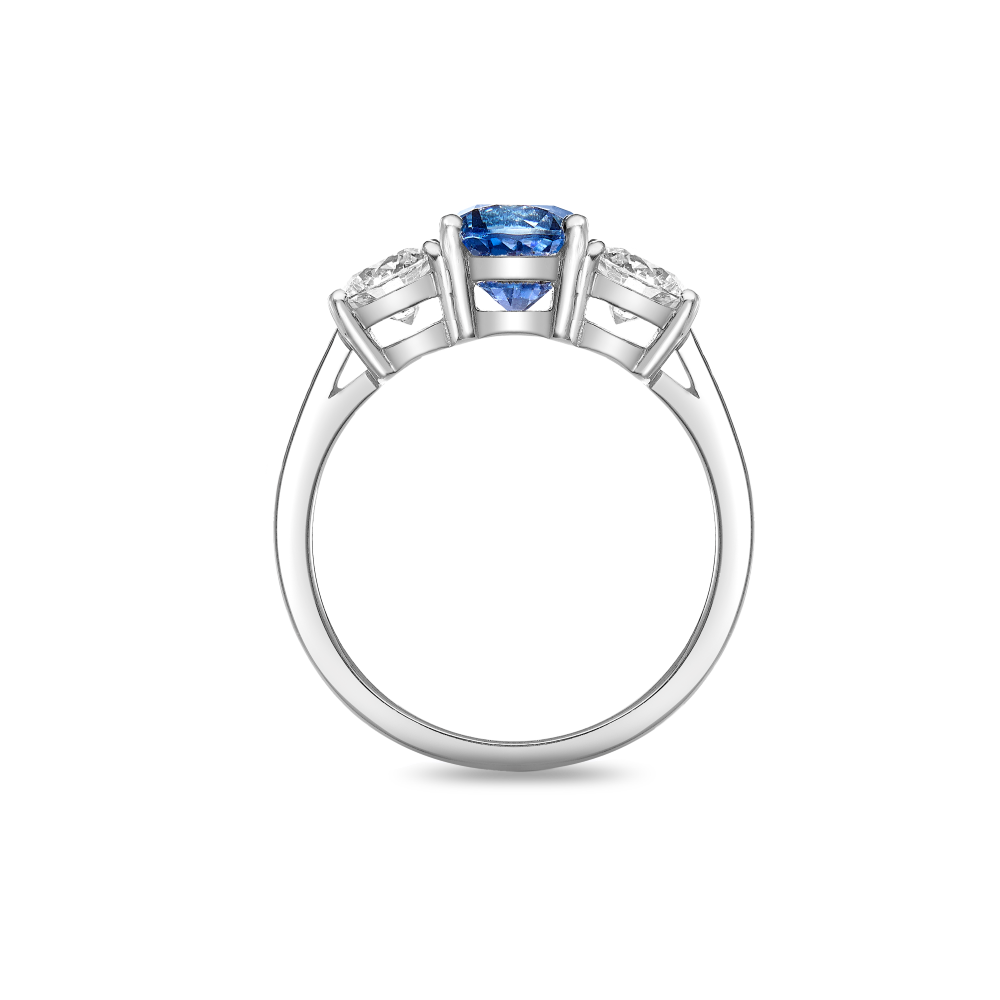 Round blue sapphire and diamond ring