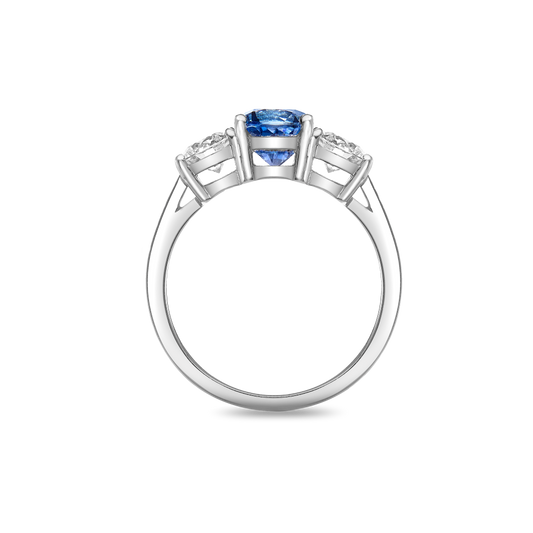 Round blue sapphire and diamond ring