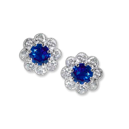 Classic sapphire and diamond cluster earrings