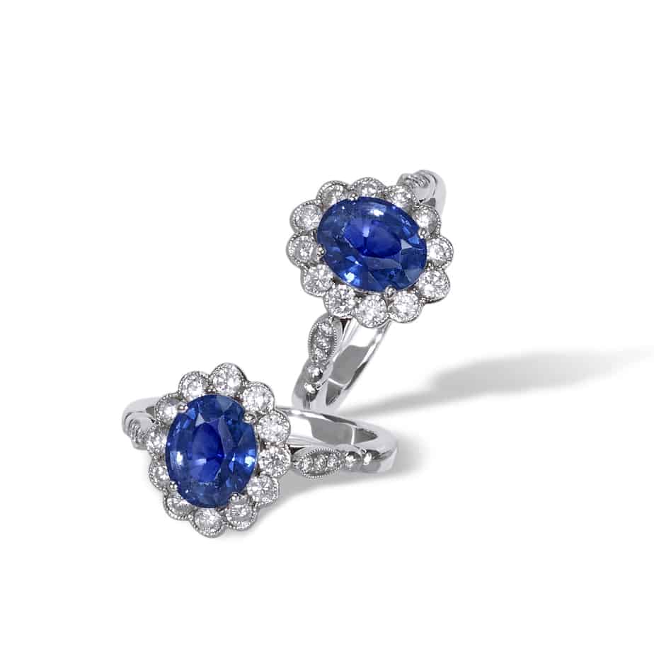 Kitty Oval sapphire and diamond cluster ring