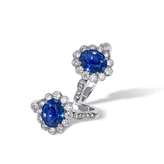 Kitty Oval sapphire and diamond cluster ring