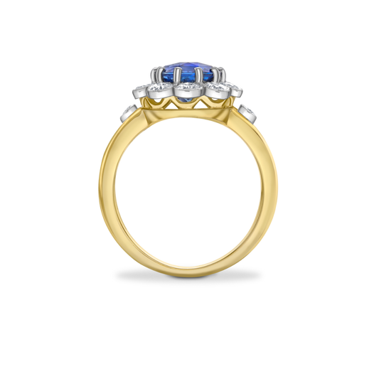 Oval sapphire and diamond cluster ring