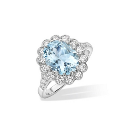 Oval aquamarine and diamond cluster ring