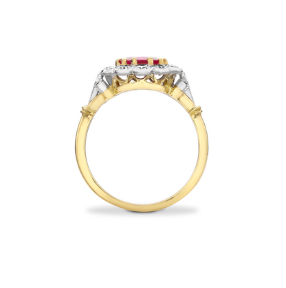 Cushion Ruby and diamond cluster ring