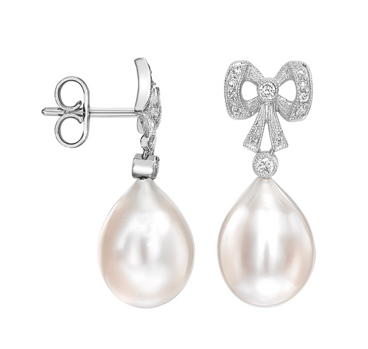 Ribbon bow pearl earrings