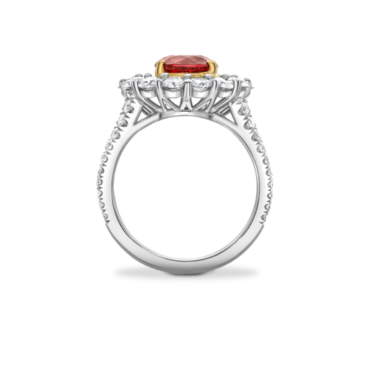 Round spinel and diamond double cluster ring