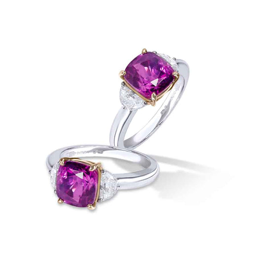 Cushion purple sapphire & half moon diamond ring