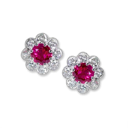 Medium classic ruby and diamond cluster earrings