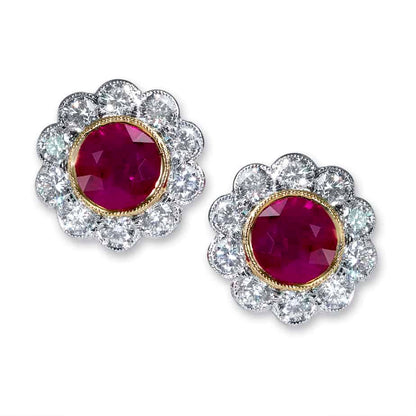 Large ruby and diamond cluster earrings