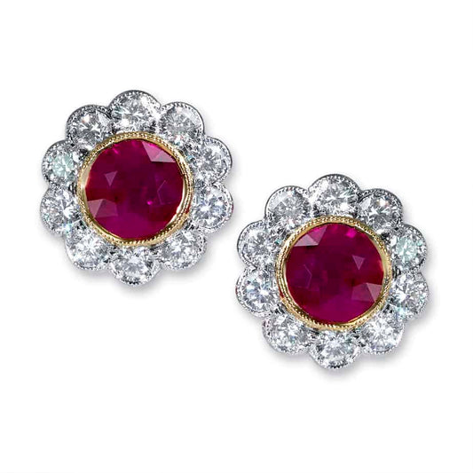 Large ruby and diamond cluster earrings