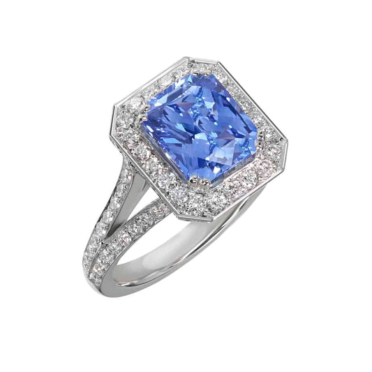 Radiant sapphire & diamond cluster rinf