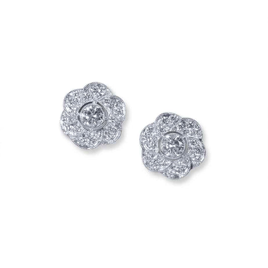Diamond swirl cluster earrings