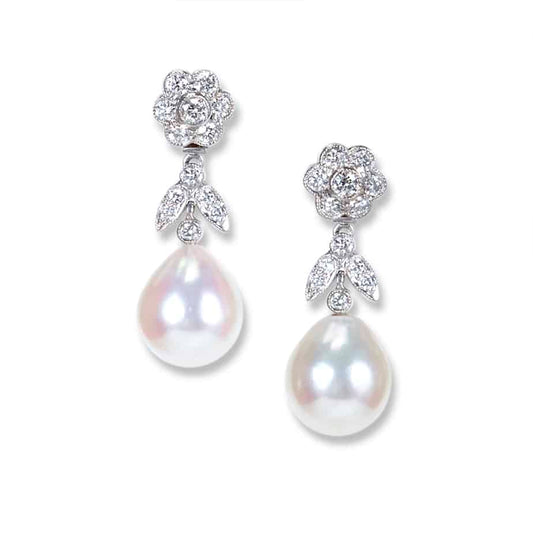 Daisy top pearl and diamond drop earrings