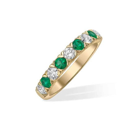 Emerald & diamond castle half eternity ring