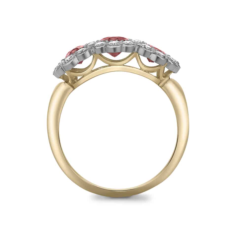Oval ruby triple cluster ring