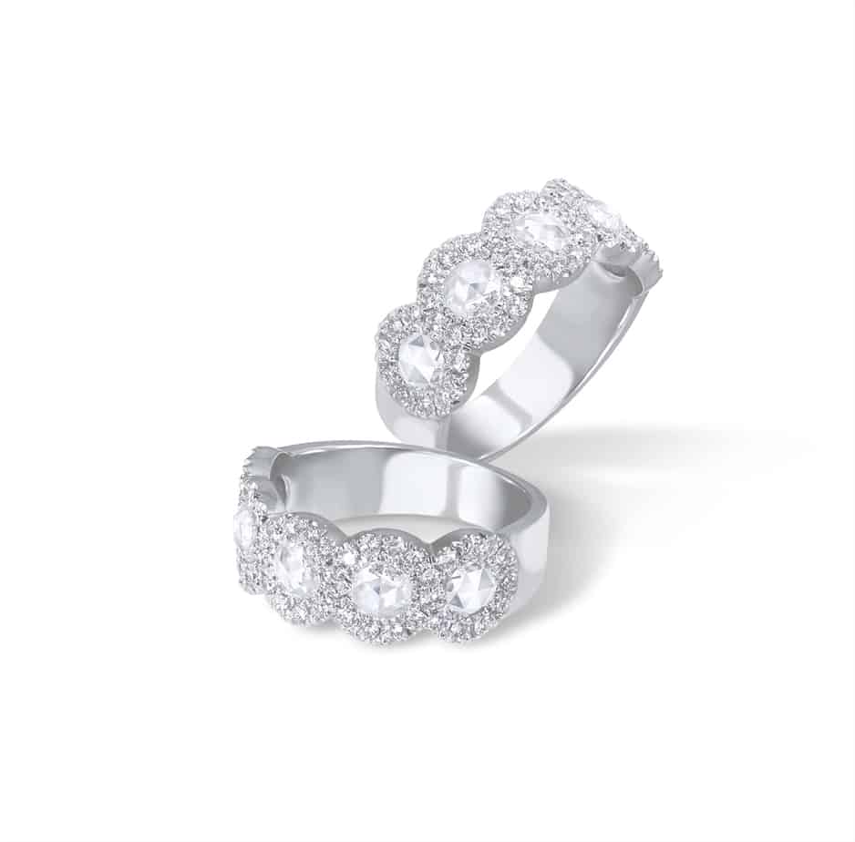 Rose cut diamond 5 stone microset cluster ring