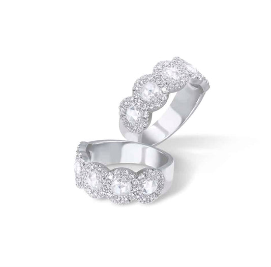 Rose cut diamond 5 stone microset cluster ring