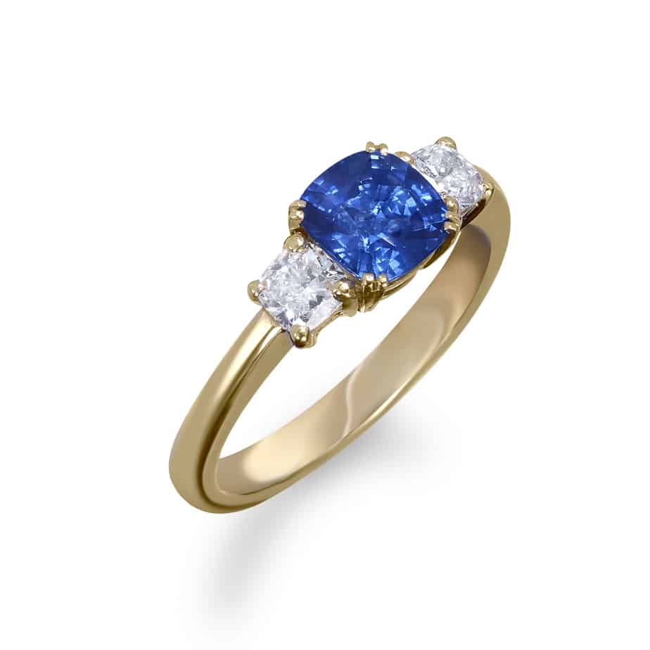 Cushion sapphire & diamond 3 stone ring