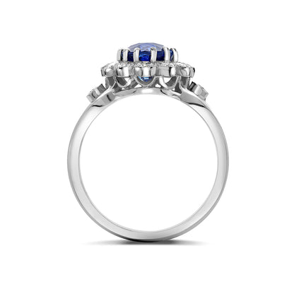 Oval sapphire and diamond cluster ring