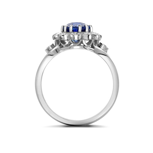 Oval sapphire and diamond cluster ring