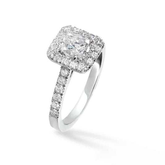 Cushion cut diamond cluster ring with grained in centre