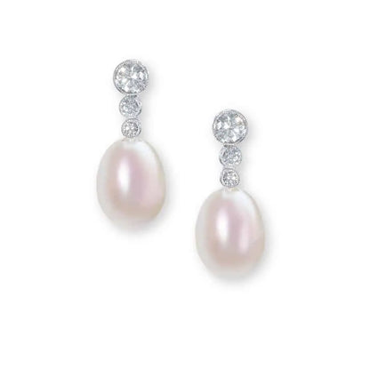 Pearl and diamond drop earrings