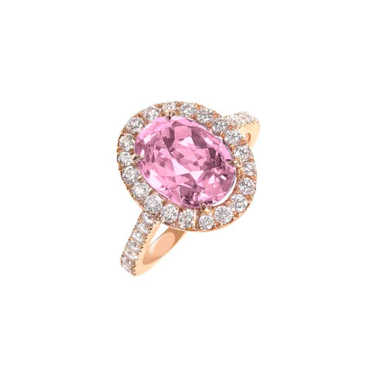 Oval pink sapphire and microset diamond cluster ring