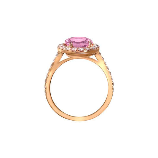 Oval pink sapphire and microset diamond cluster ring