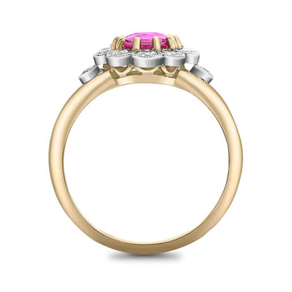 Oval pink sapphire and diamond cluster ring