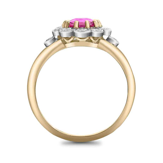 Oval pink sapphire and diamond cluster ring