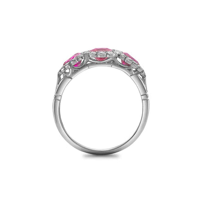Cushion and drop ruby triple cluster ring