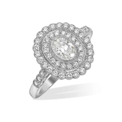 Oval diamond 2 row cluster ring