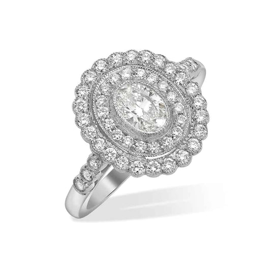 Oval diamond 2 row cluster ring